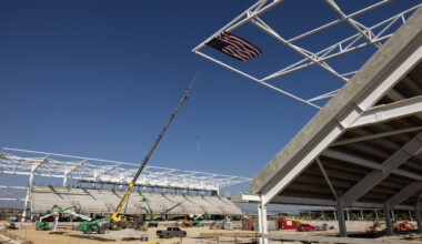 Leaders top out Mansfield Stadium with push for May 2026 opening