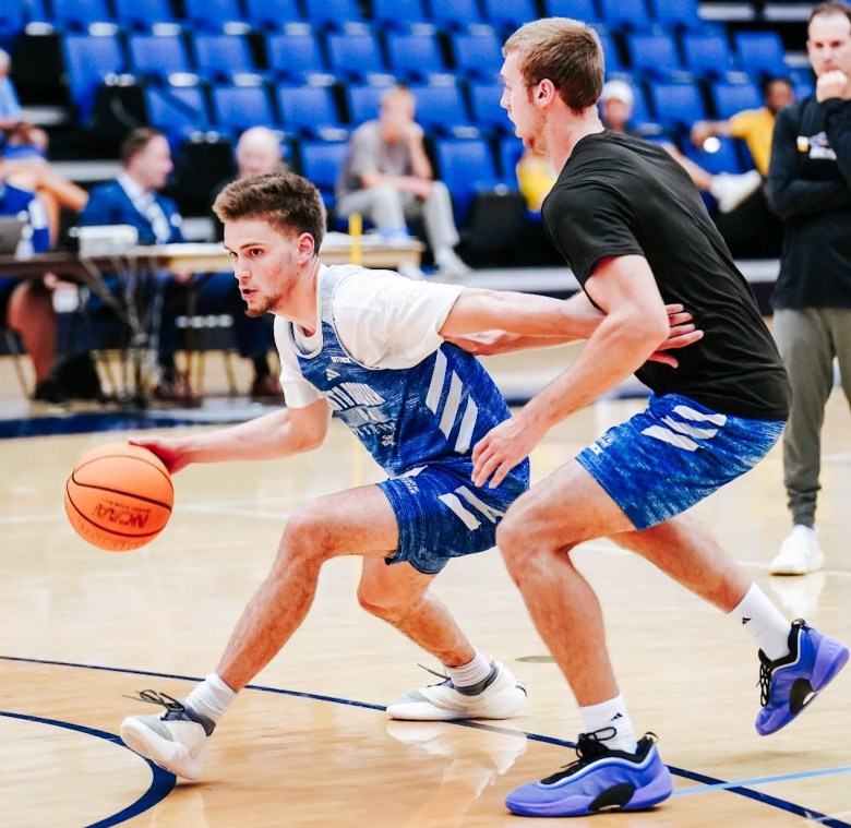 Aidan Mahaney’s craftiness as a driver has livened up UCSB’s preseason basketball practices this fall.
