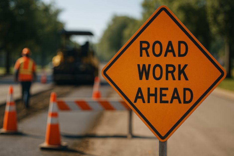 Orange road work sign