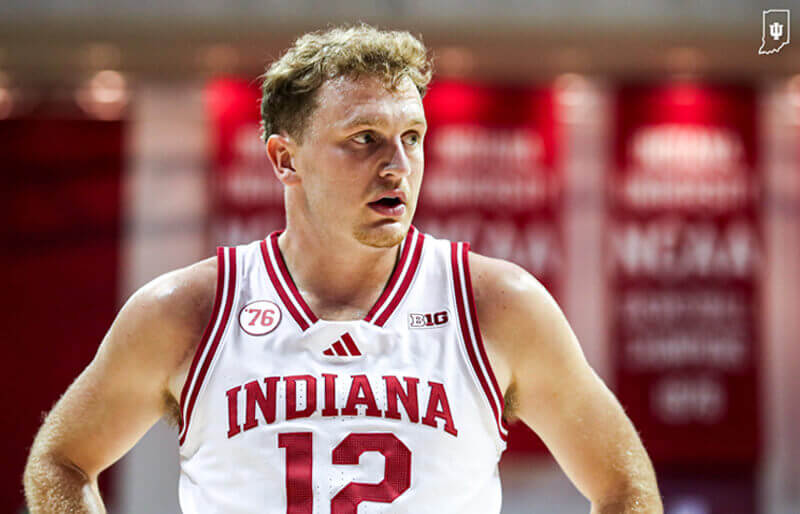 Tucker DeVries at IU's exhibition opener at Assembly Hall.