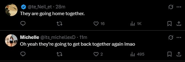 The cozy appearance sparked reconciliation rumors among some fan reaction on X