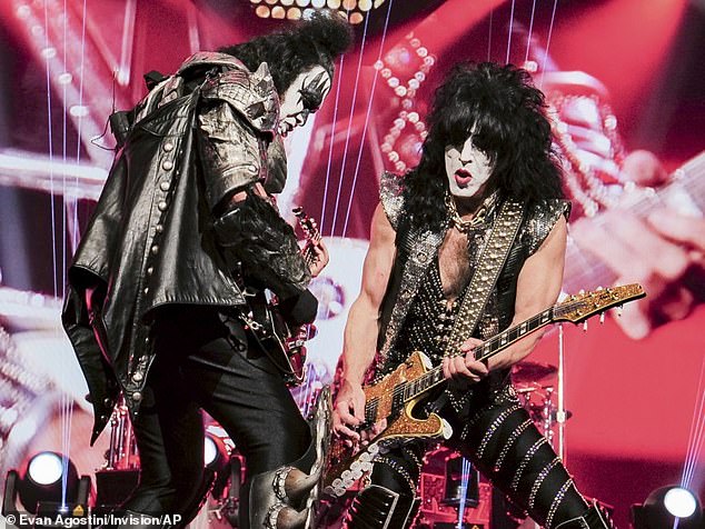 Simmons (L) will soon be reuniting with Paul Stanley (R) and Tommy Thayer for Kiss Kruise in Las Vegas; pictured 2023