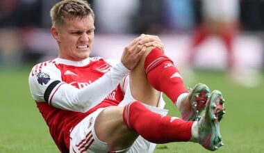 Martin Odegaard was forced off with a knee injury during Arsenal's clash with West Ham