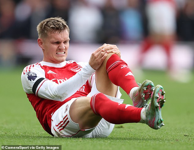 Martin Odegaard was forced off with a knee injury during Arsenal's clash with West Ham