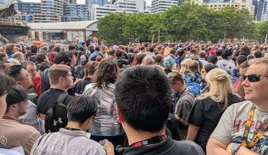 Footage from inside the convention centre showed people rushing towards the doors and spilling onto the pavement outside (pictured)