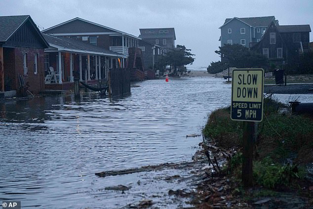 Roads in Buxton, North Carolina, were pictured flooded on Sunday
