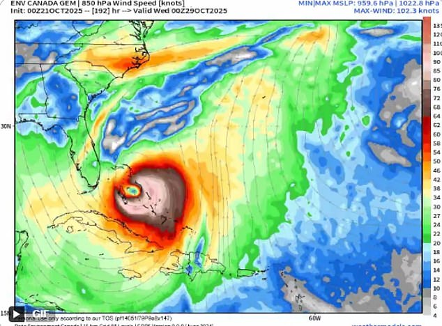 Florida Storm Chasers posted on X: The latest 00z CMC model run (pictured) still favors the western track of Tropical Storm Melissa, showing a hurricane 'potentially coming dangerously close to Florida within the next seven days'