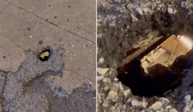 Hole opens onto NYC street -- giving peek into subway below