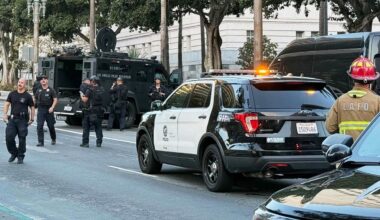 LA City Hall evacuated after car crashes into building's steps and the driver is in police custody