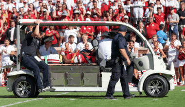 Oklahoma WR Keontez Lewis carted off field after brutal collision with brick wall behind end zone