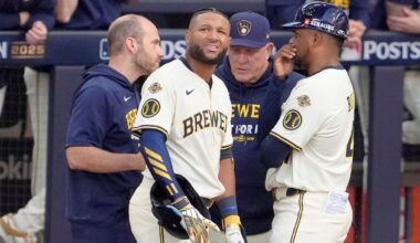 Brewers' Jackson Chourio leaves NLDS Game 1 with hamstring injury after recording three hits in two innings