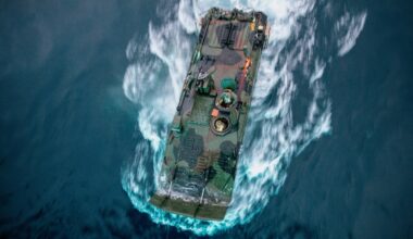 Marine amphibious combat vehicle maneuvering in the Pacific
