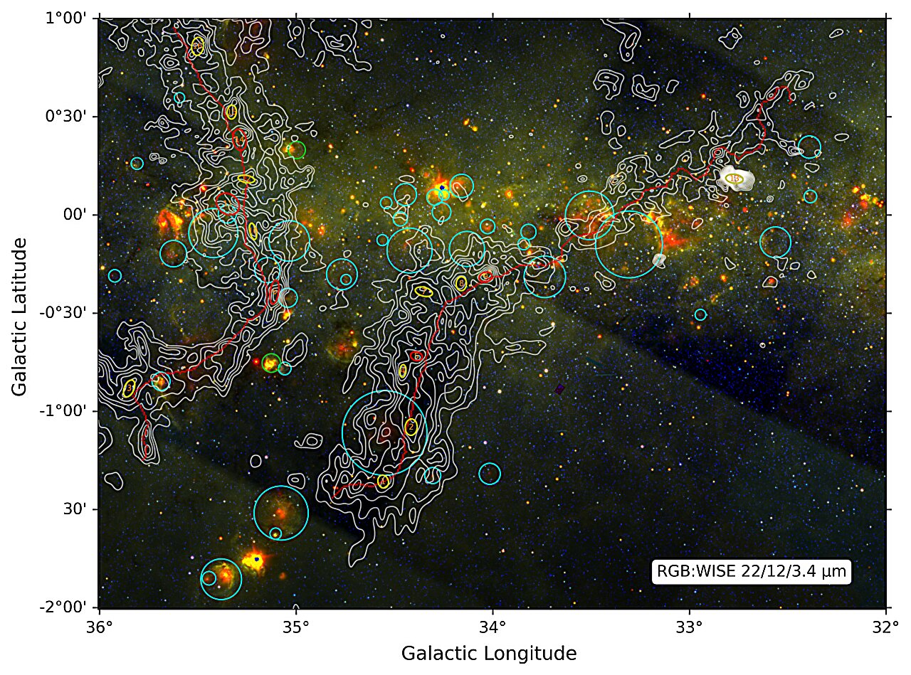 Astronomers uncover collisional signature of filamentary structures in galactic G34 molecular cloud
