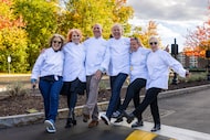 Dallas chef Dean Fearing, center right, celebrates the Culinary Institute of America...