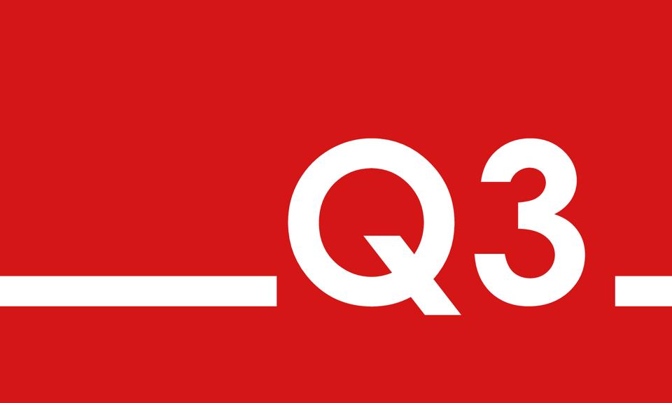 Q3 on red background, third quarter cover or poster