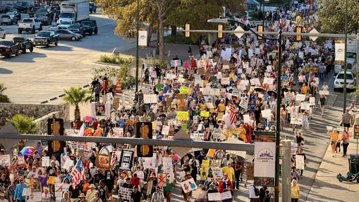 Thousands of people march through downtown San Antonio for ‘No Kings’ protest