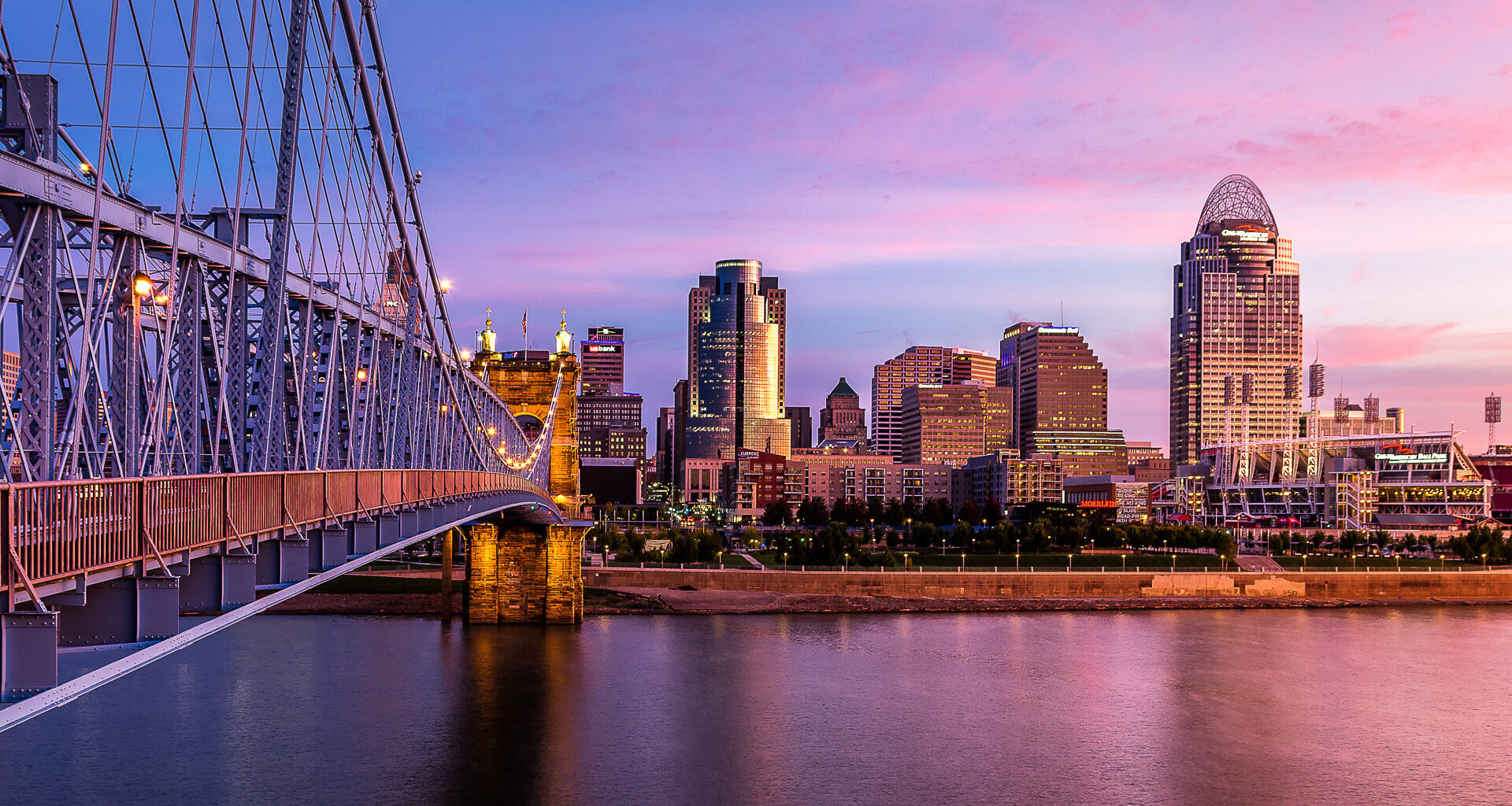 Cincinnati Skyline at sunset.
