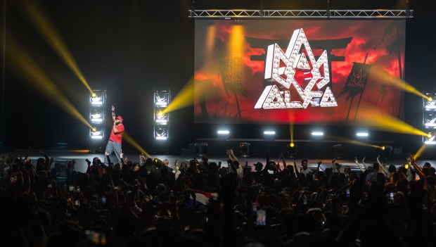 Dominican rapper El Alfa (AKA Emanuel Herrera Batista) performs at...