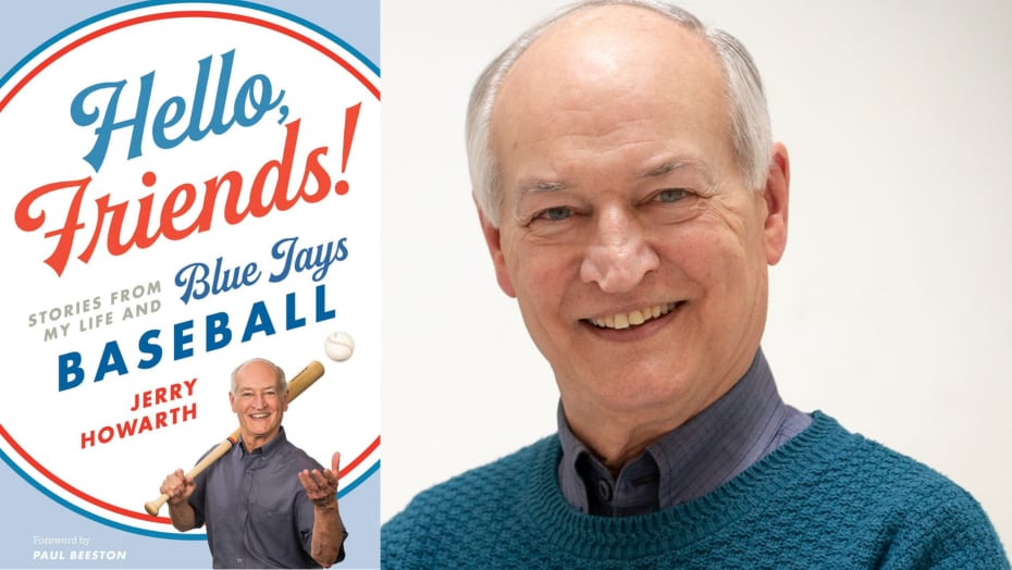 A book cover of a man holding a bat and throwing a baseball. A headshot of the same man.
