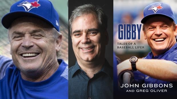 On the left is a man smiling with a baseball cap, in the middle is a man smiling, and on the right is a book cover with a man smiling in a baseball cap.