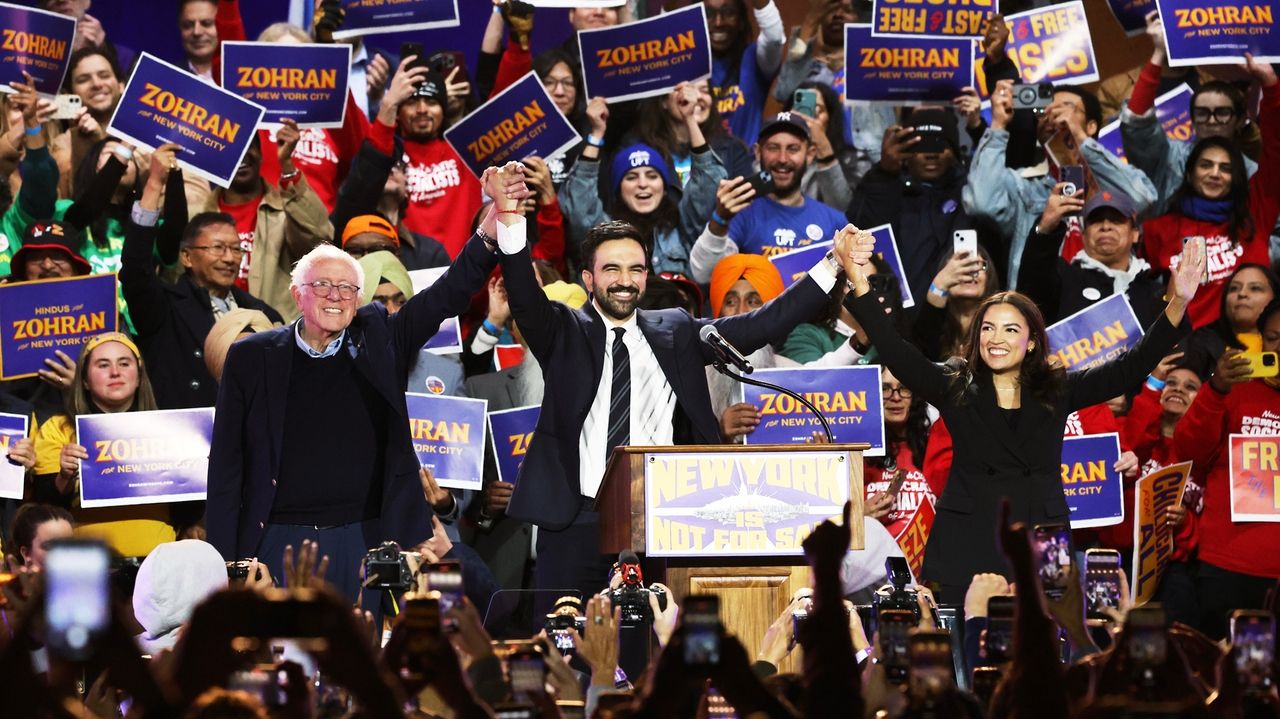 New York mayoral candidate Zohran Mamdani rallies voters with support from Bernie Sanders and AOC