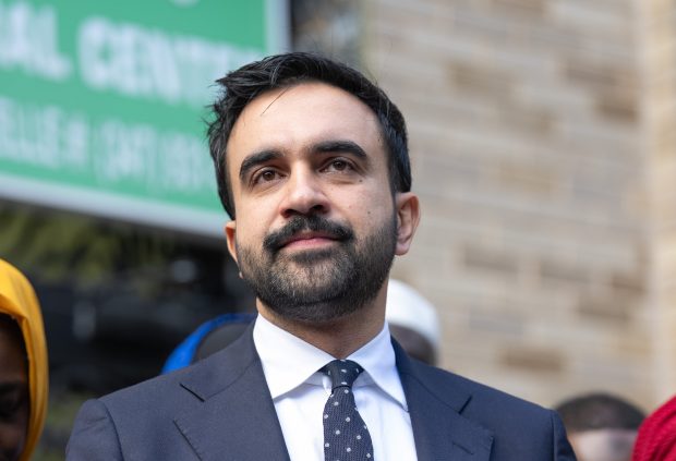 Zohran Mamdani speaks outside the Islamic Cultural Center of the Bronx on Friday.