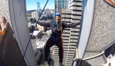 Philadelphia nonprofit's nail-biting fundraiser entailed rappelling a skyscraper 350 feet above Market Street