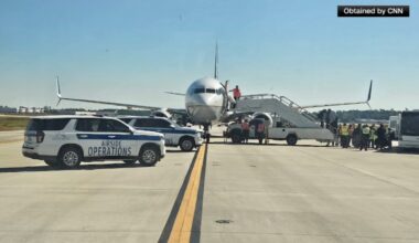 Tires of Boeing 737 blow out as flight from Chicago O'Hare Airport lands at George Bush Intercontinental Airport in Houston, Texas