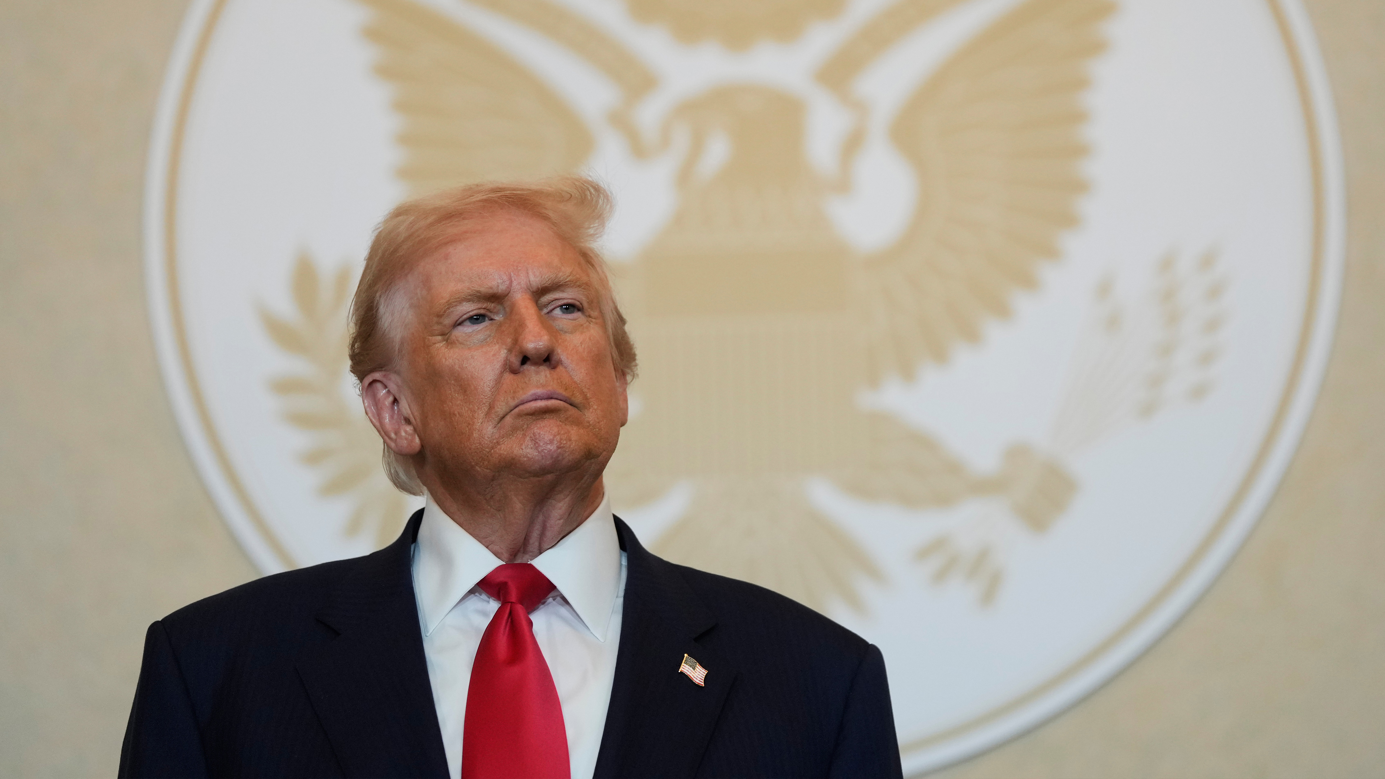 President Donald Trump attends a dinner event with business leaders in Tokyo, Japan, Tuesday, Oct. 28, 2025.