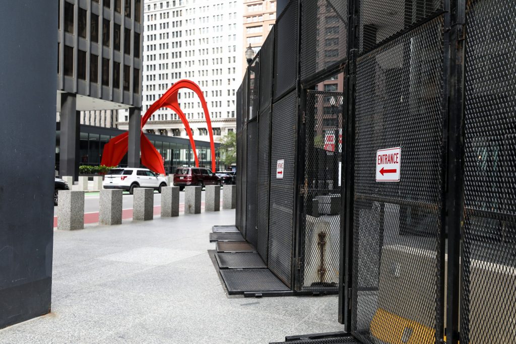 Fences surround the Dirksen Federal Building, 219 S. Dearborn St., on Friday, Oct. 10, 2025.