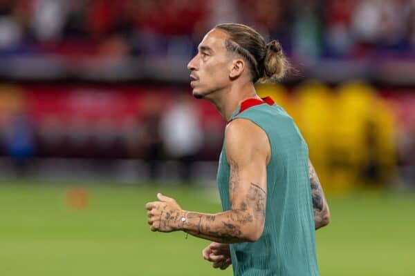 HONG KONG - Thursday, July 24, 2025: Liverpool's Kostas Tsimikas, with a tattoo honouring his team-mate Diogo Jota on his left hand, during a training session at the Kai Tak Stadium in Hong Kong ahead of the Hong Kong Football Festival 2025 pre-season tournament, on Day Four of the club's Asia Tour. (Photo by David Rawcliffe/Propaganda)