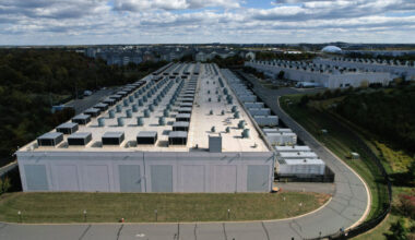 Aerial views of an Amazon Web Services Data Center known as US East 1 in Ashburn, Virginia