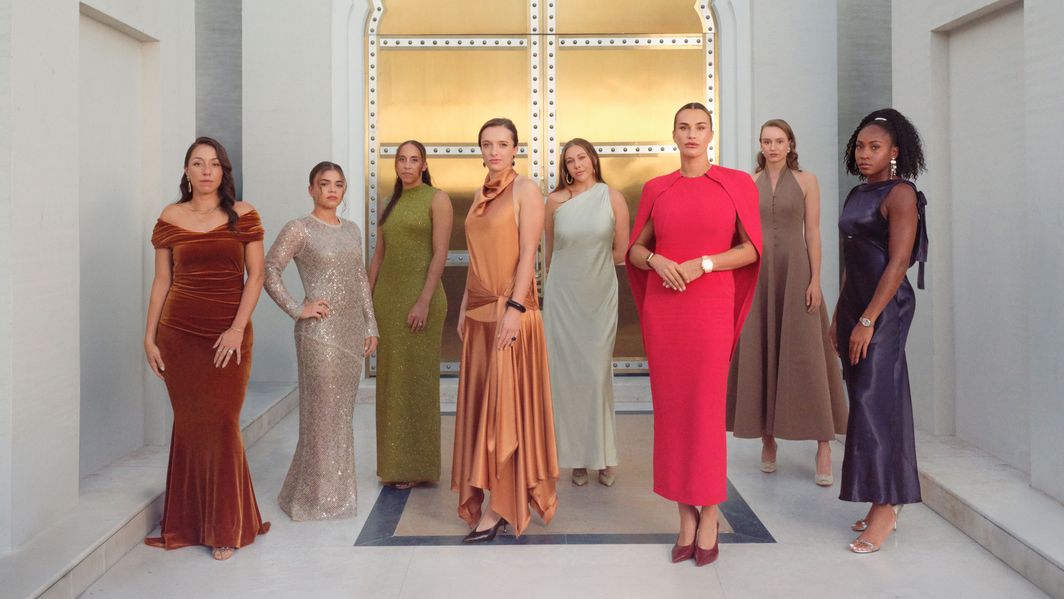 The elite singles players at the WTA Finals. From left to right: Jessica Pegula, Jasmine Paolini, Madison Keys, Iga Swiatek,  Amanda Anisimova, Aryna Sabalenka, Elena Rybakina, Coco Gauff