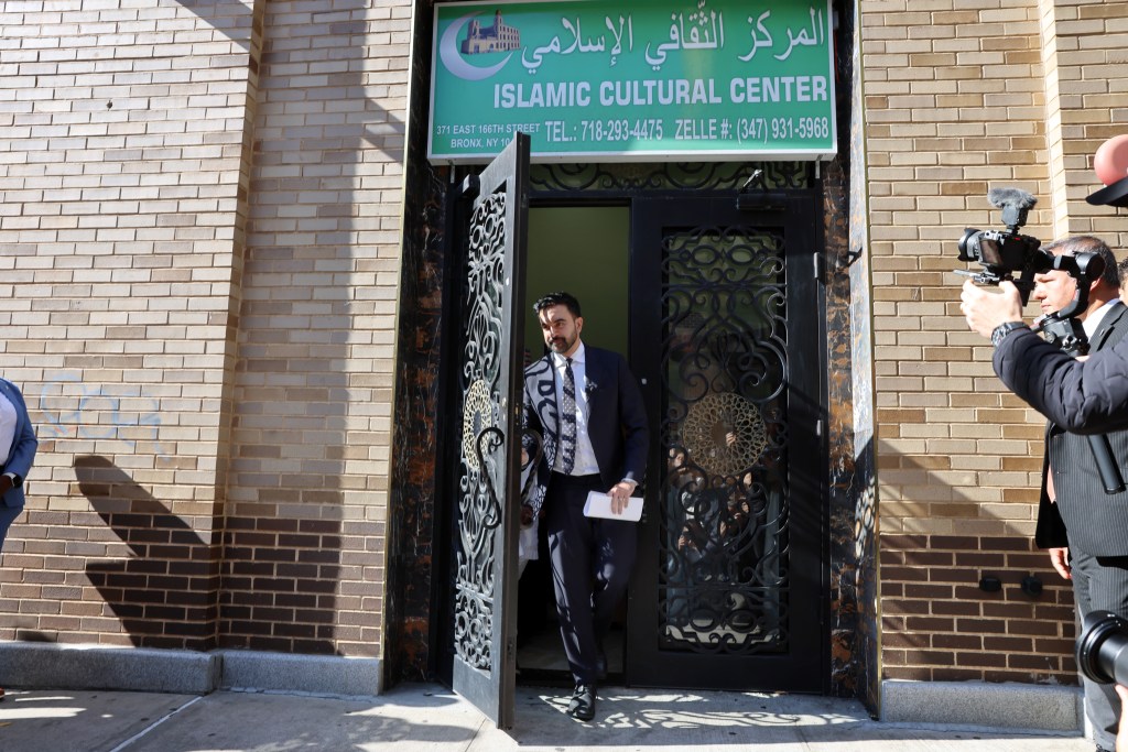 Zohran Mamdani, the Democratic front-runner in the New York City mayoral race, prepares to speak outside a Bronx Mosque and cultural center on October 24, 2025