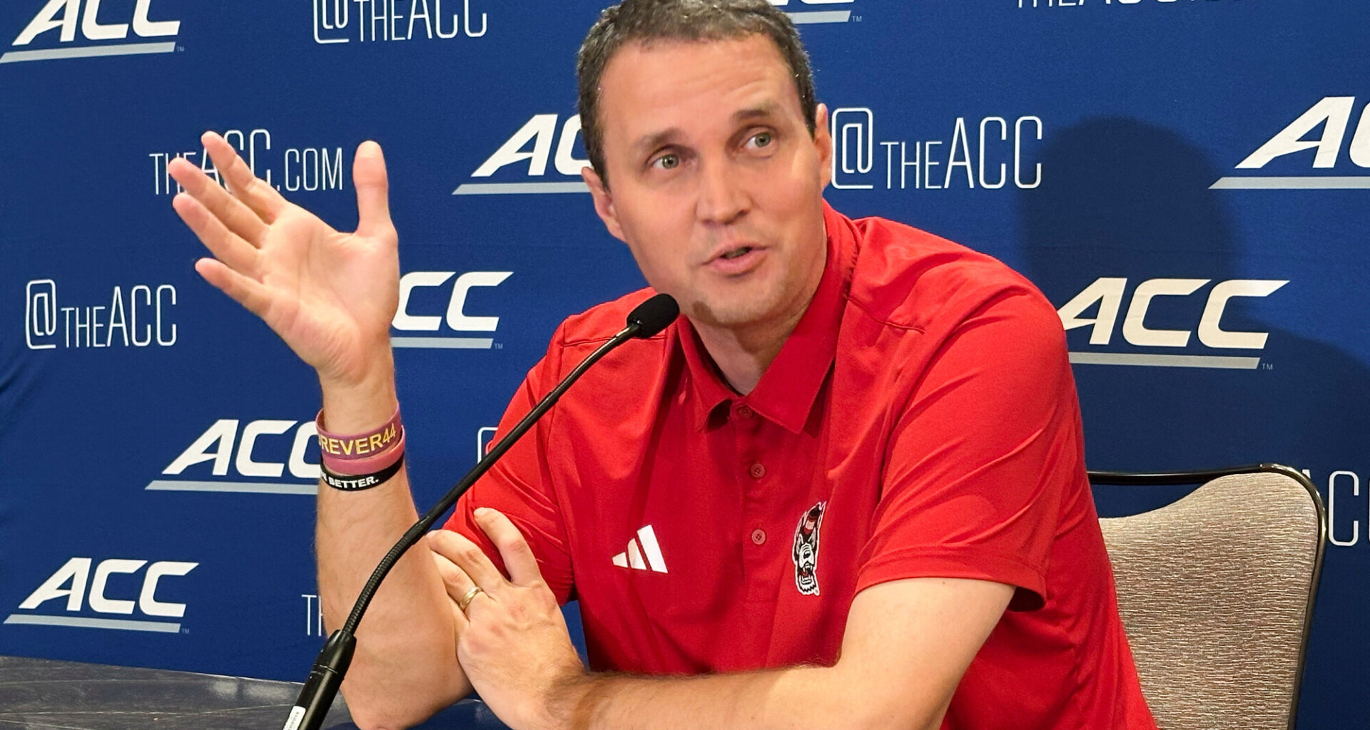 North Carolina State coach Will Wade speaks at the ACC college basketball media days on Wednesday, Oct. 8 2025, in Charlotte.
