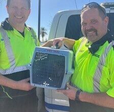 ADOT Incident Response Unit members Travis Benthin and Derik Woitaszewski rescued the cat pictured from the interchange of State Route 51 and Loop 202 on Thursday.