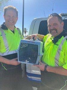 ADOT Incident Response Unit members Travis Benthin and Derik Woitaszewski rescued the cat pictured from the interchange of State Route 51 and Loop 202 on Thursday.