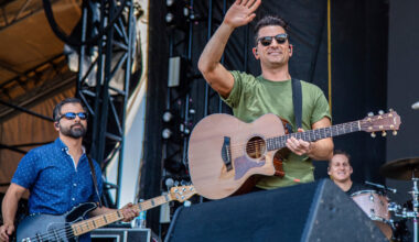 Benj Gershman, from left, Marc Roberge and Chris Culos of O.A.R. perform at the Innings Festival on March 20, 2022, in Tampa, Florida.
