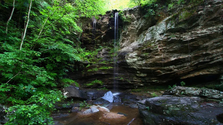 Waterfall flows through the wilderness of the Talladega National Forest in Alabama