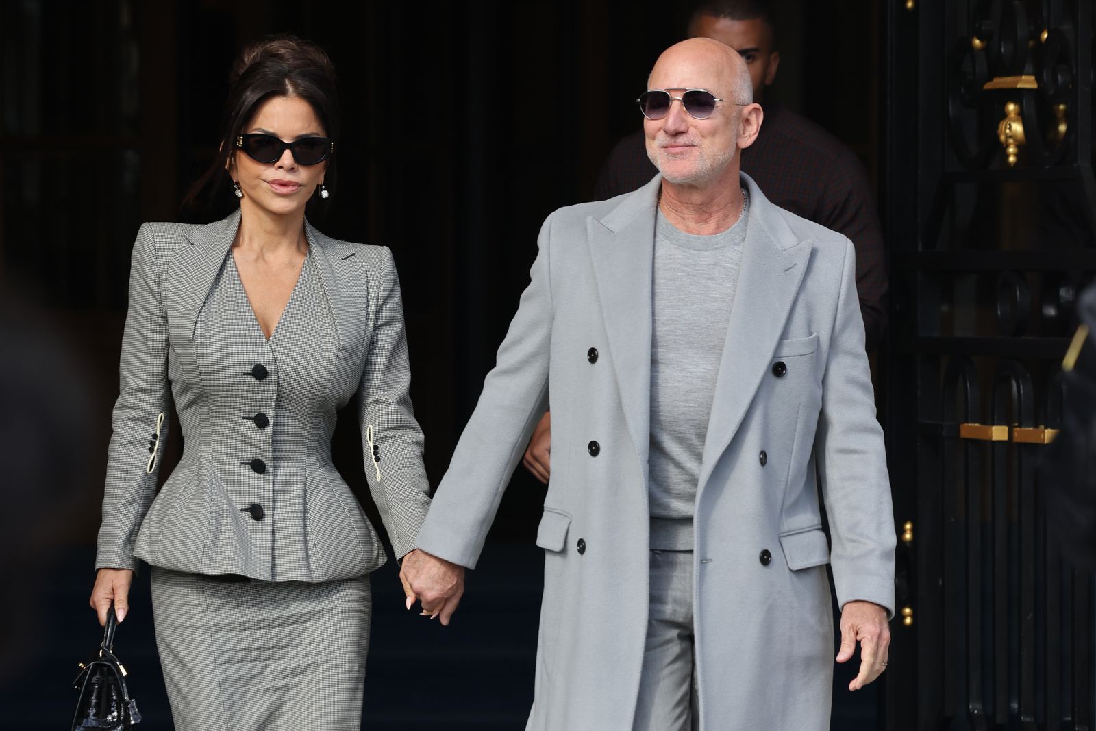 Jeff Bezos and Lauren Snchez Bezos leaving The Ritz during the Womenswear Spring Summer 2026 as part of Paris Fashion...