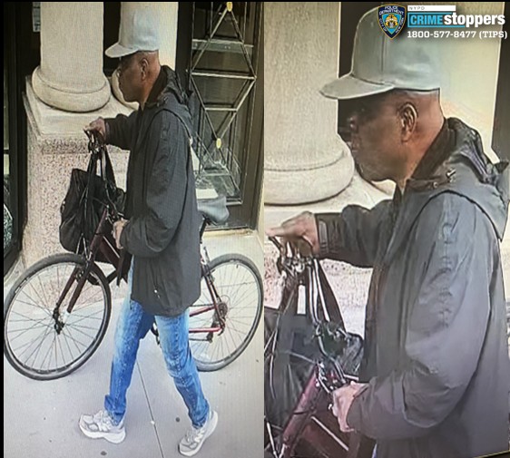 Woman robbed at gunpoint in uptown Manhattan subway station 1 man in white hat walking with a bike and holding bags