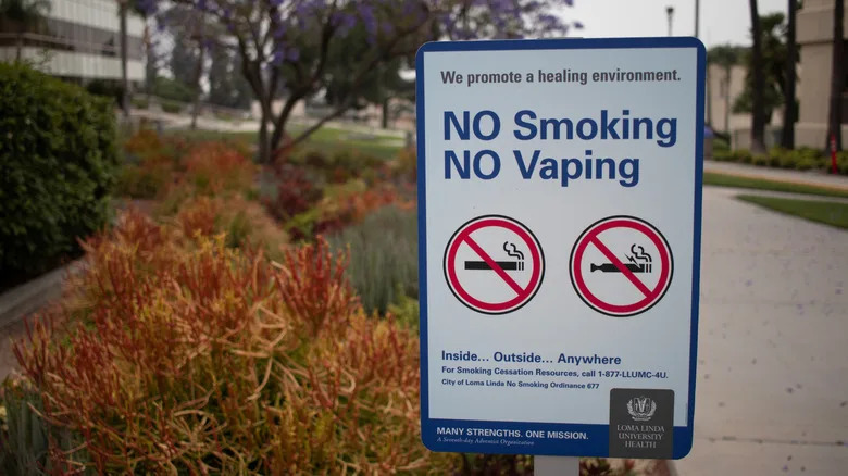 A "no smoking" sign in Loma Linda, California