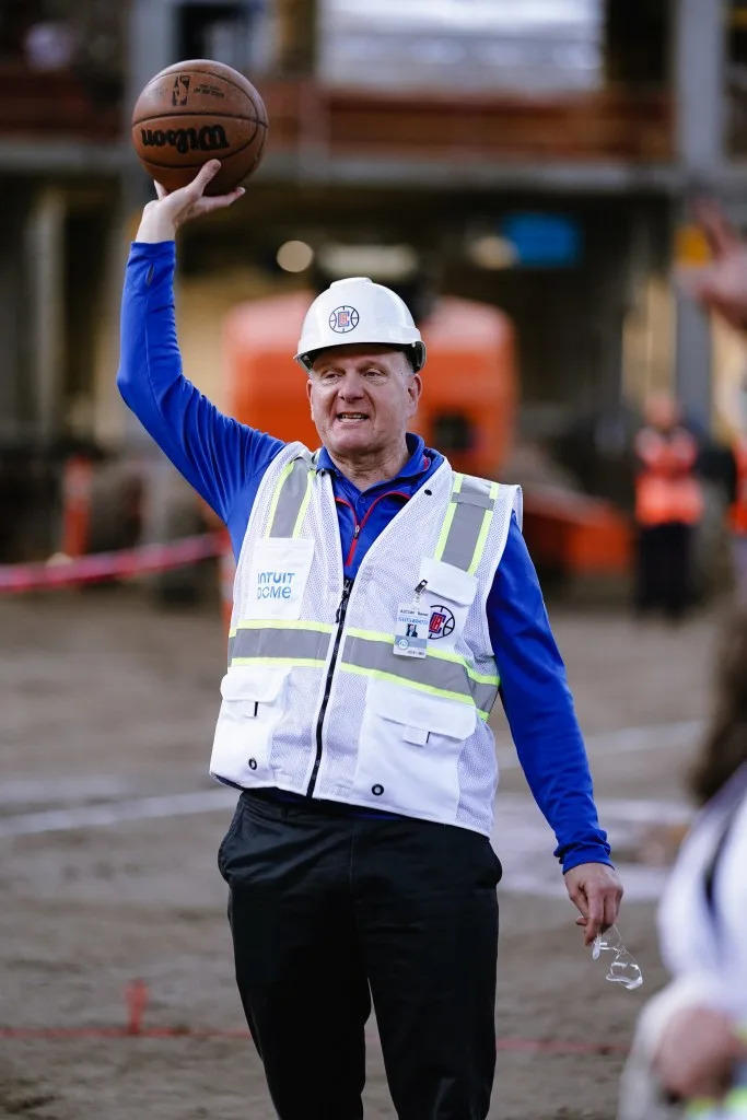 Los Angeles Clippers owner Steve Ballmer attends the Intuit Dome steel topping celebration in 2023. (Courtesy of the Los Angeles Clippers)