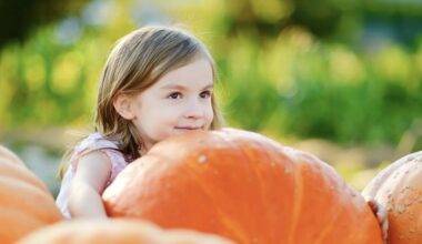 a girl holds a pumpkin
