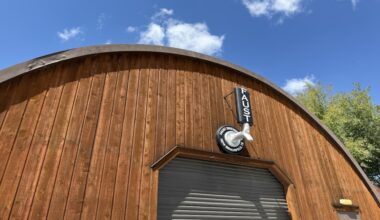The exterior of a brewery is seen on a sunny day in New Braunfels, Texas.