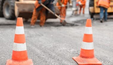 traffic cones in a road