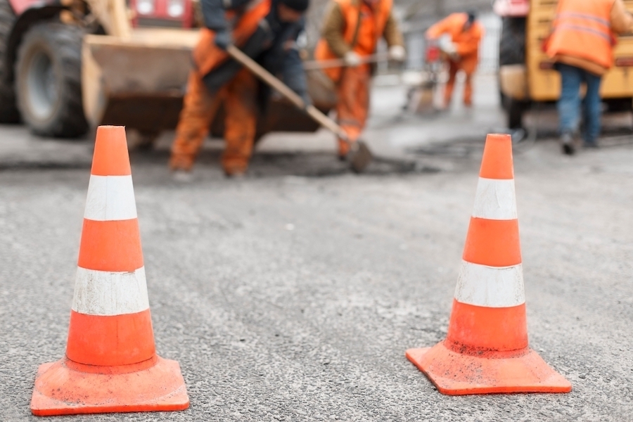 traffic cones in a road