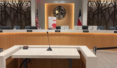 A photo of inside Harris County commissioners court.