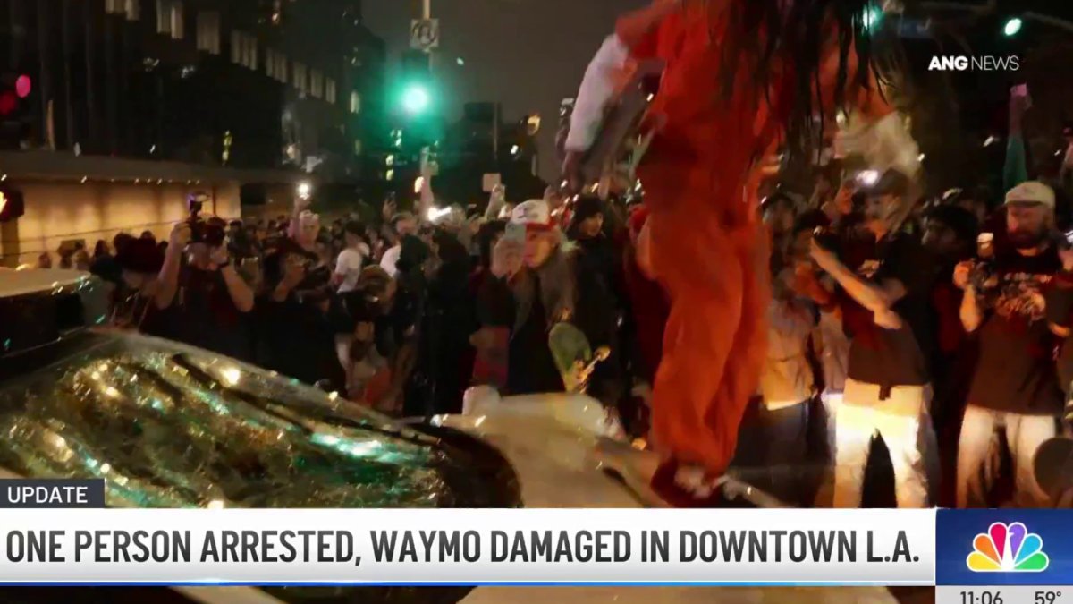 LAPD breaks up unruly crowd in downtown LA – NBC Los Angeles