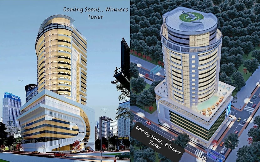 The two available renderings of Winners Tower, which is the 25-story high-rise being...